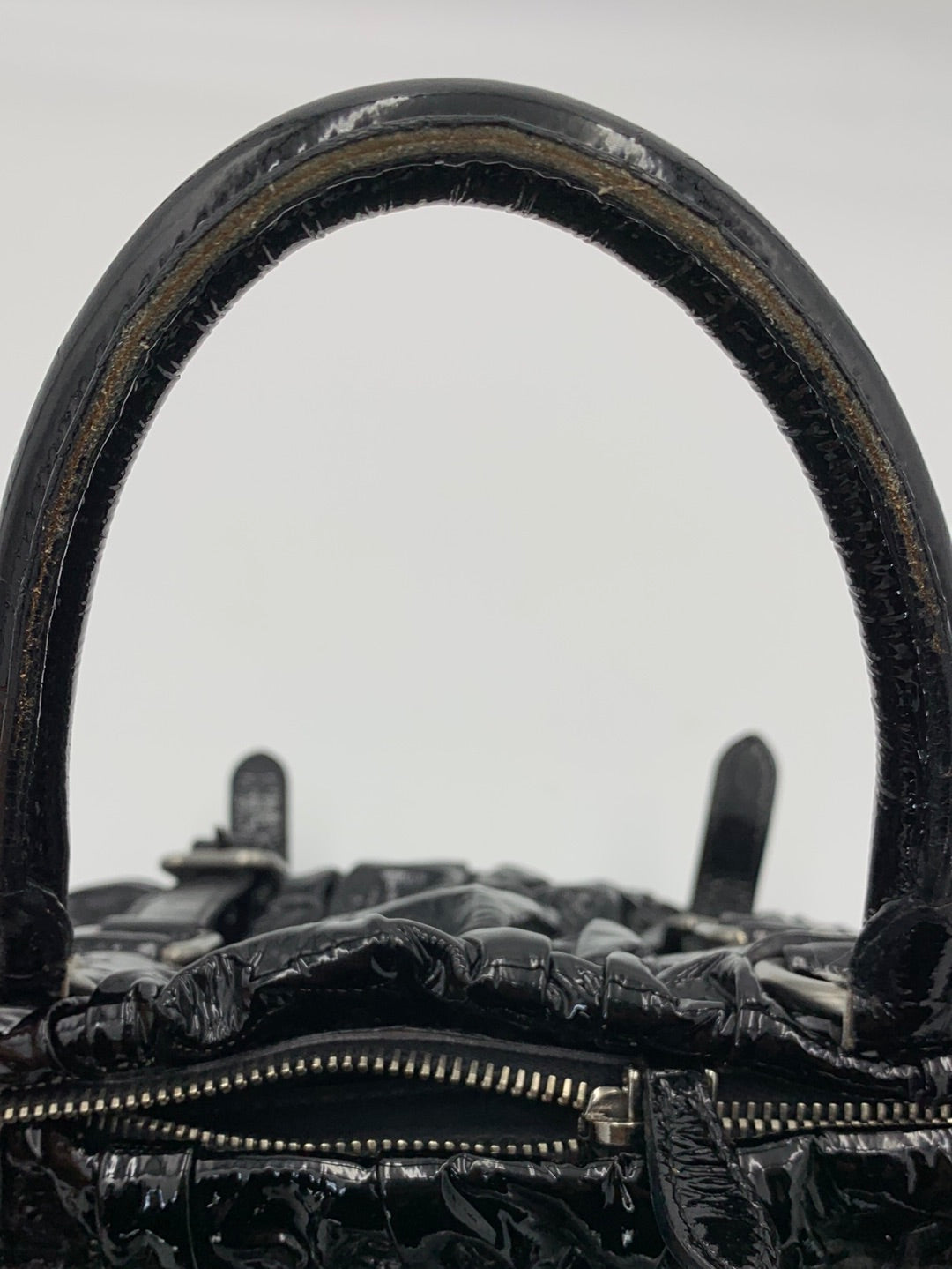 Prada Patent Gaufre Ruched Shoulder Bag