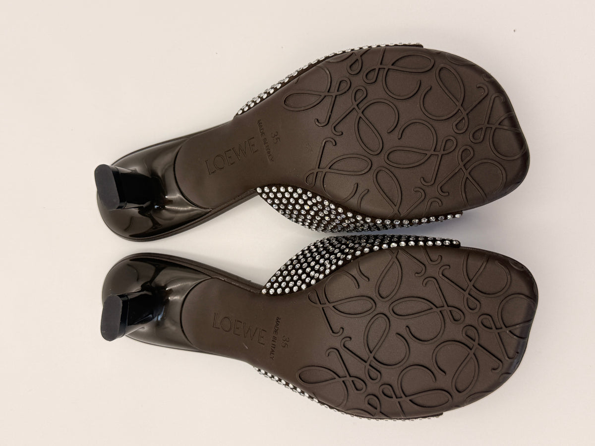 Loewe Petal Crystal-Embellished Suede Mules | SZ 35