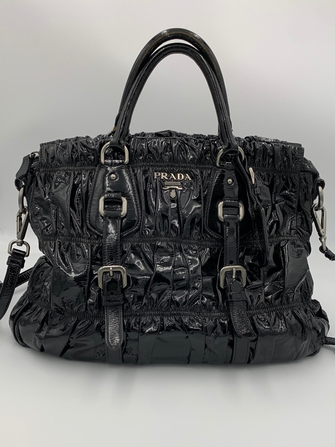 Prada Patent Gaufre Ruched Shoulder Bag