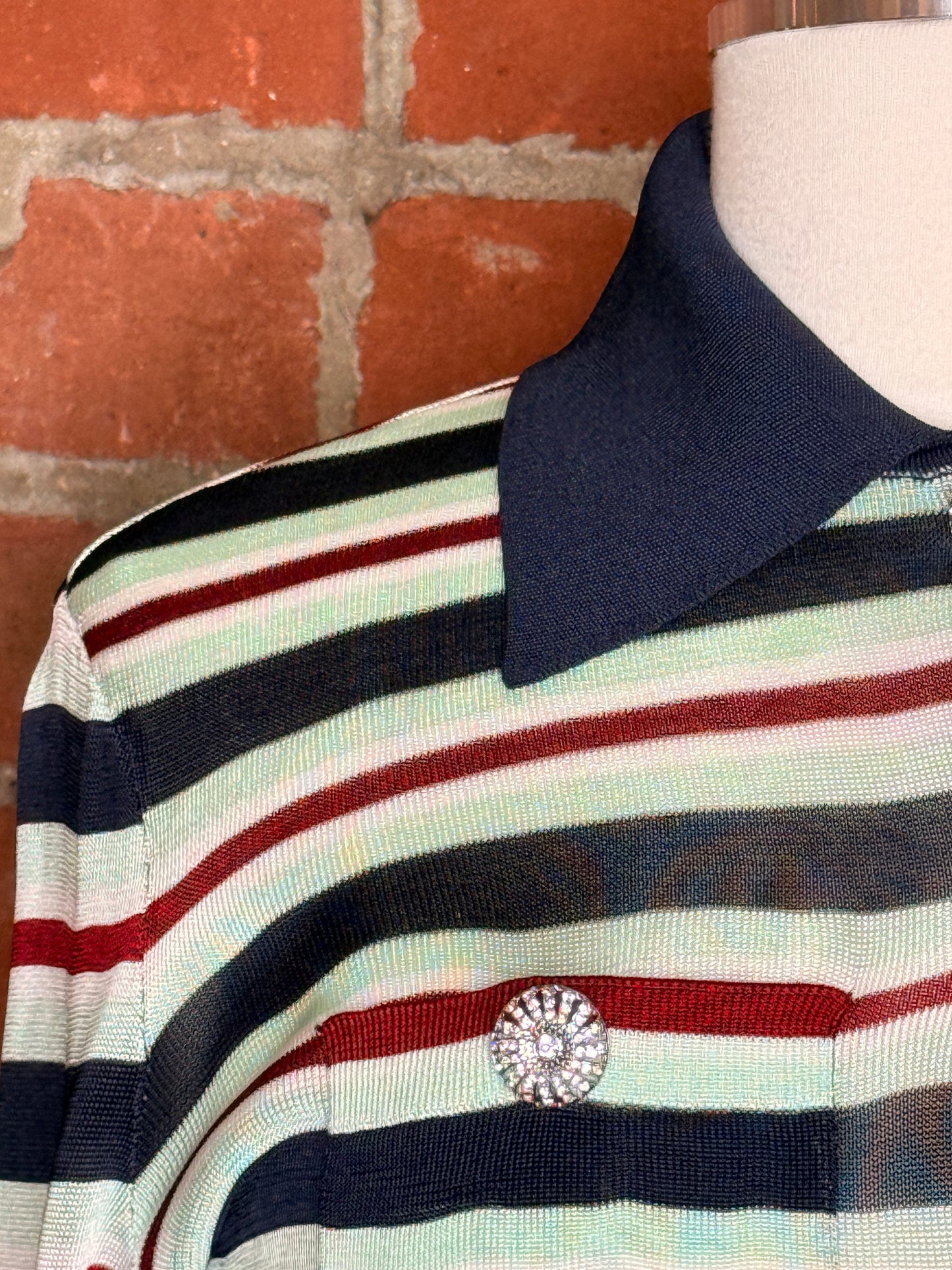 Self Portrait Navy Striped Viscose Top | SZ S