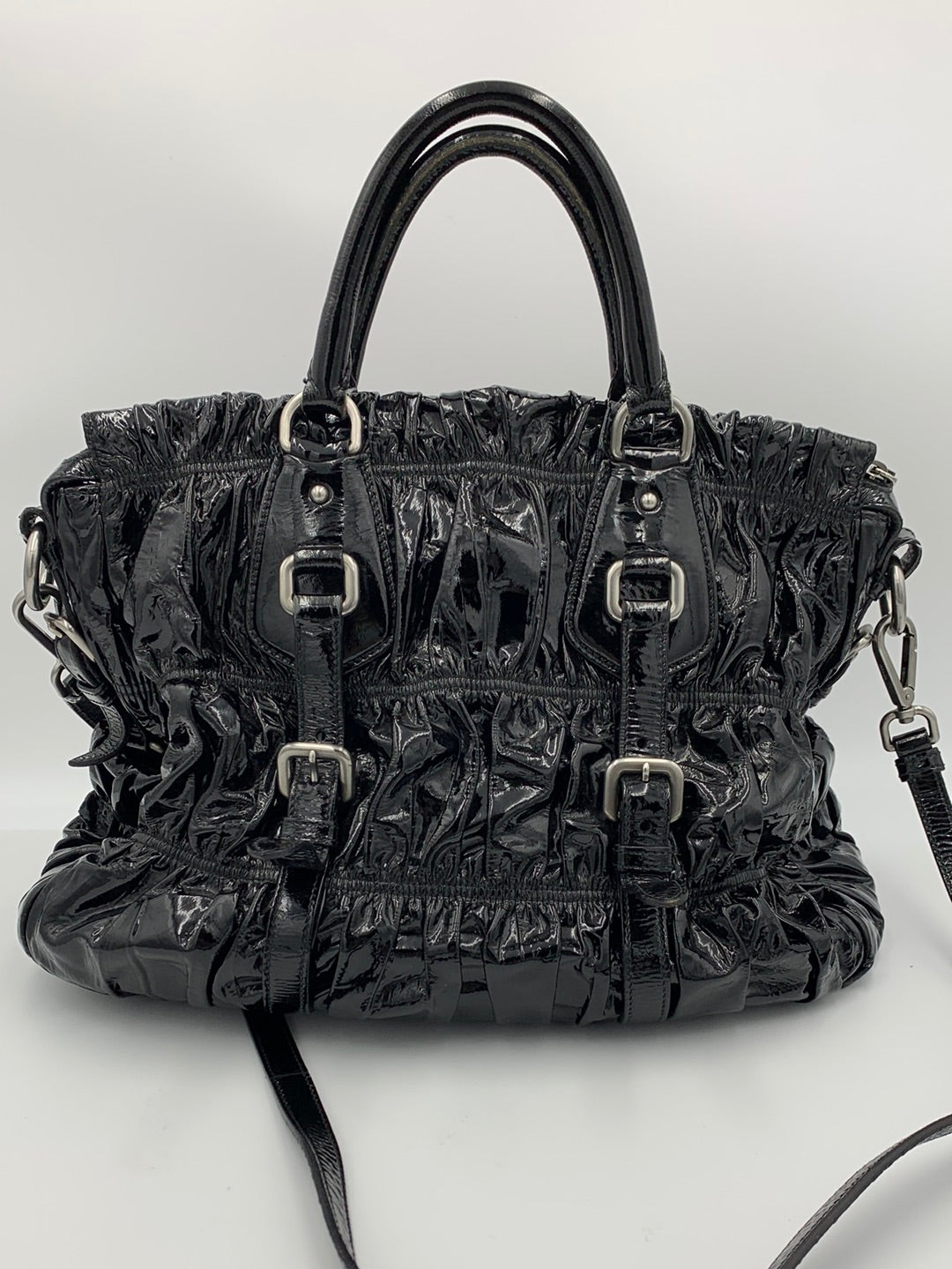Prada Patent Gaufre Ruched Shoulder Bag