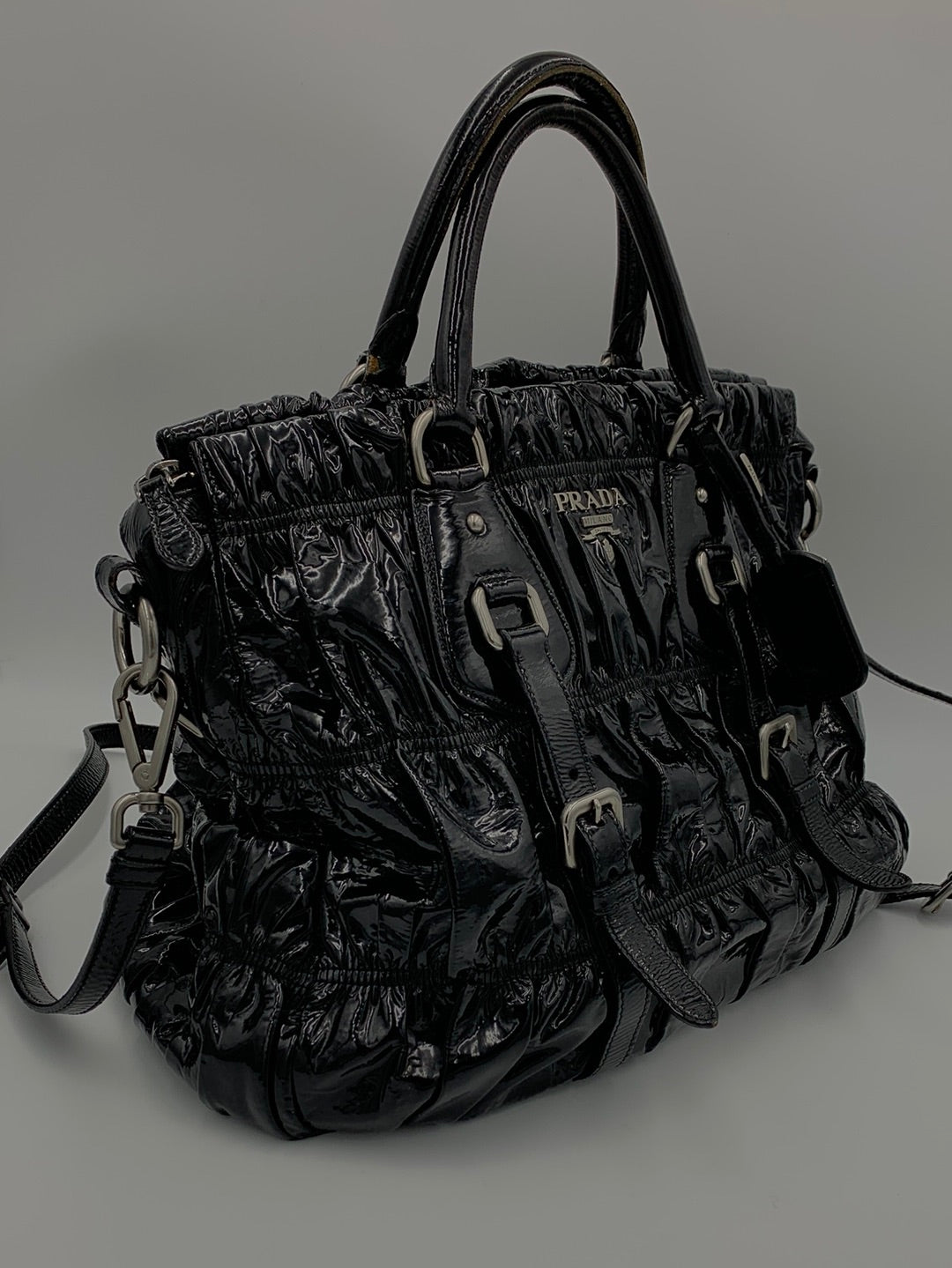 Prada Patent Gaufre Ruched Shoulder Bag