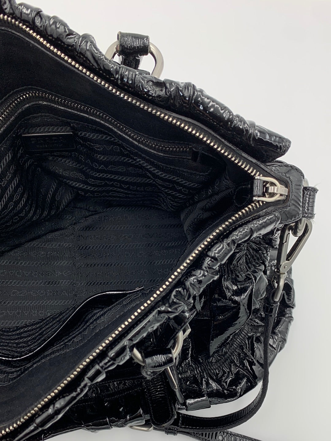 Prada Patent Gaufre Ruched Shoulder Bag