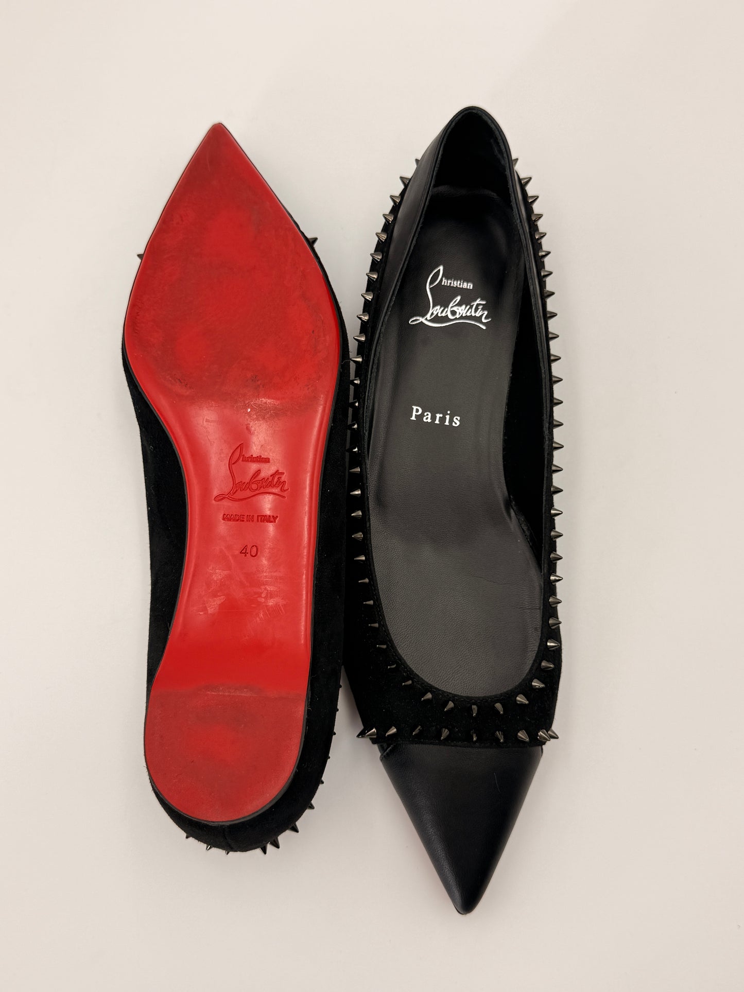 Christian Louboutin Nappa Suede Spikes Duvettina Ballerina Flats | SZ 40