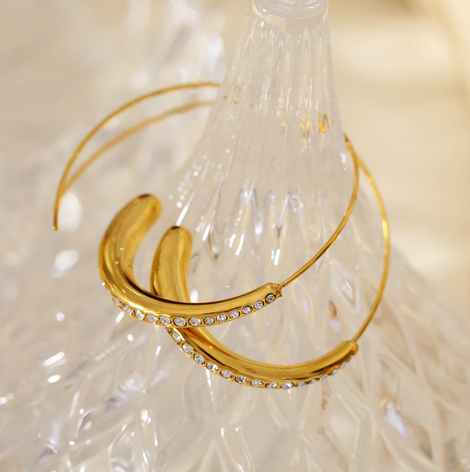 Hackney Nine LYSSA: Geometric Hoop Earrings - Curved Elegance with Zirconia Sparkle