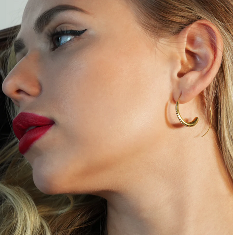 Hackney Nine LYSSA: Geometric Hoop Earrings - Curved Elegance with Zirconia Sparkle