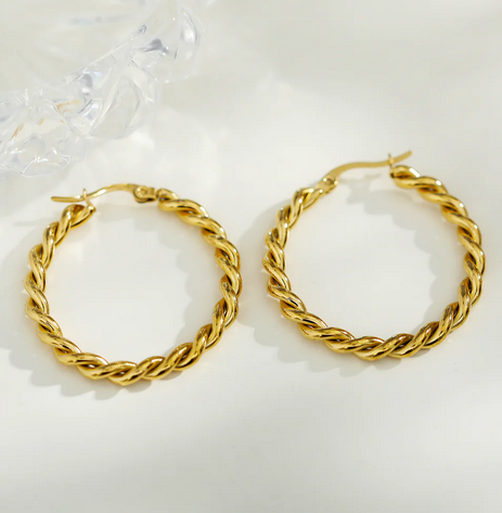 Hackney Nine SUKI Twisted Rope Hoop Gold Earrings