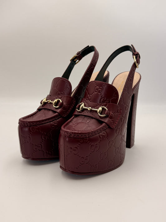 Gucci Horsebit Platform Slingback Loafer Heels | SZ 36.5