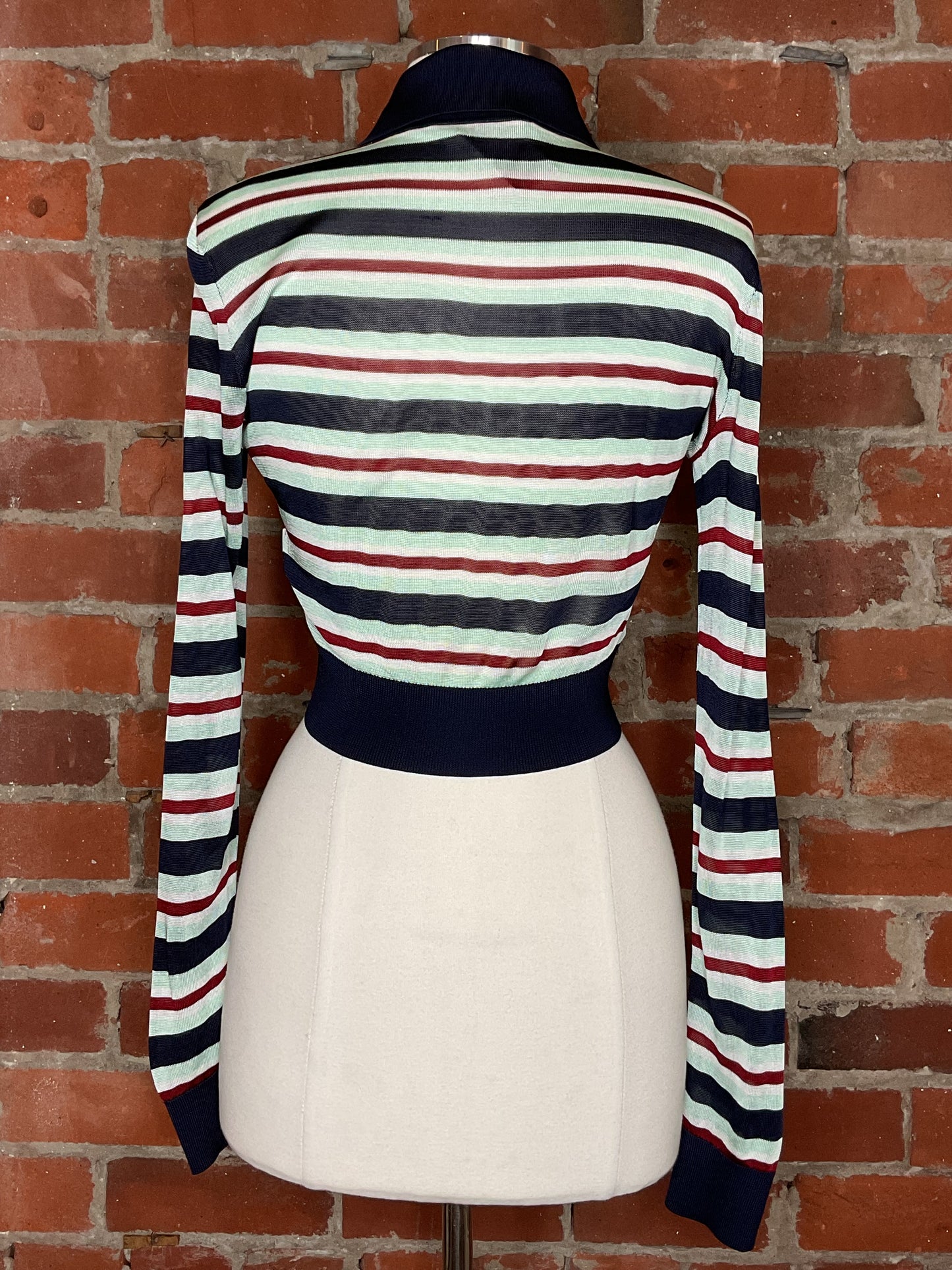 Self Portrait Navy Striped Viscose Top | SZ S