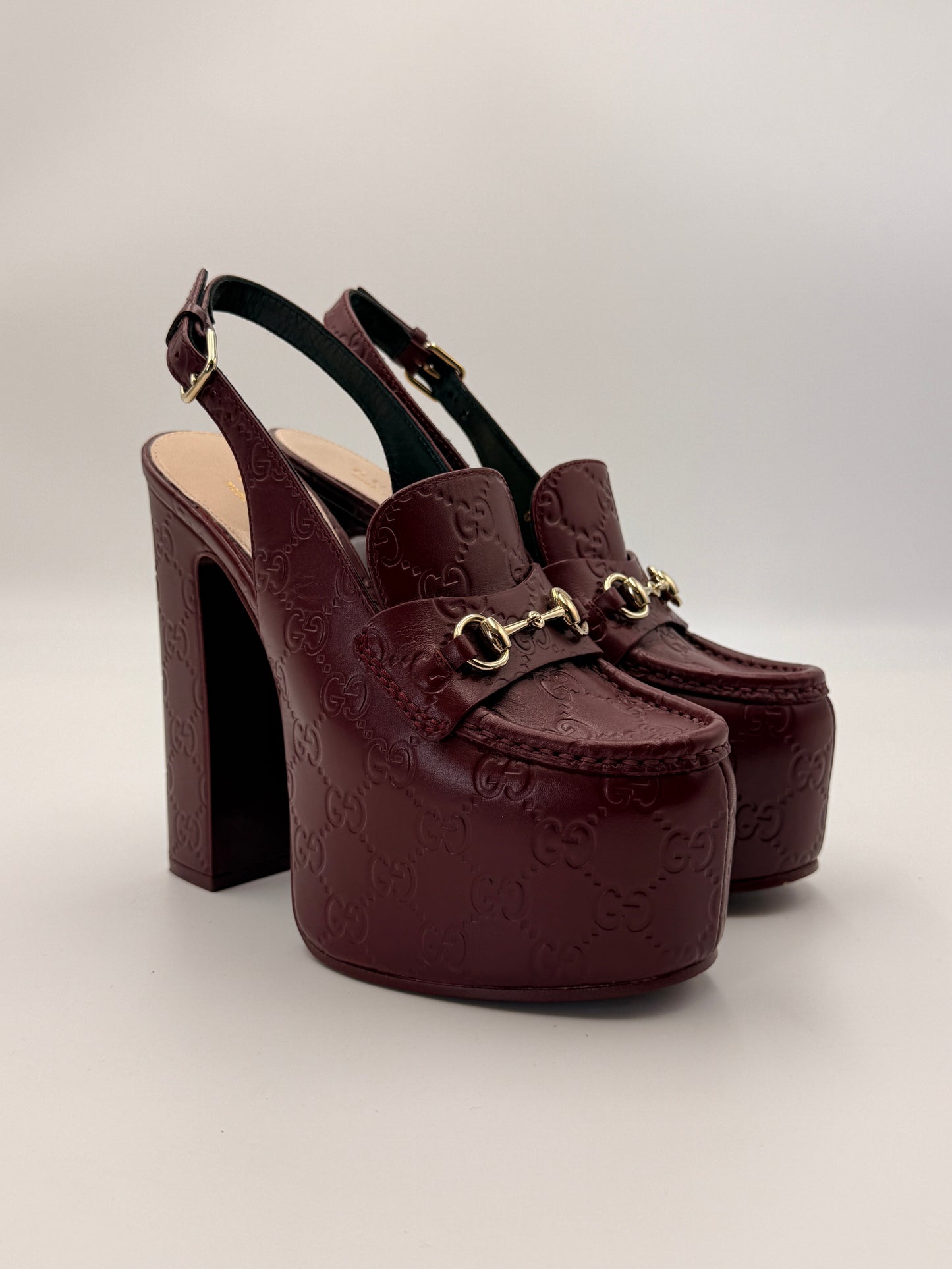 Gucci Horsebit Platform Slingback Loafer Heels | SZ 36.5