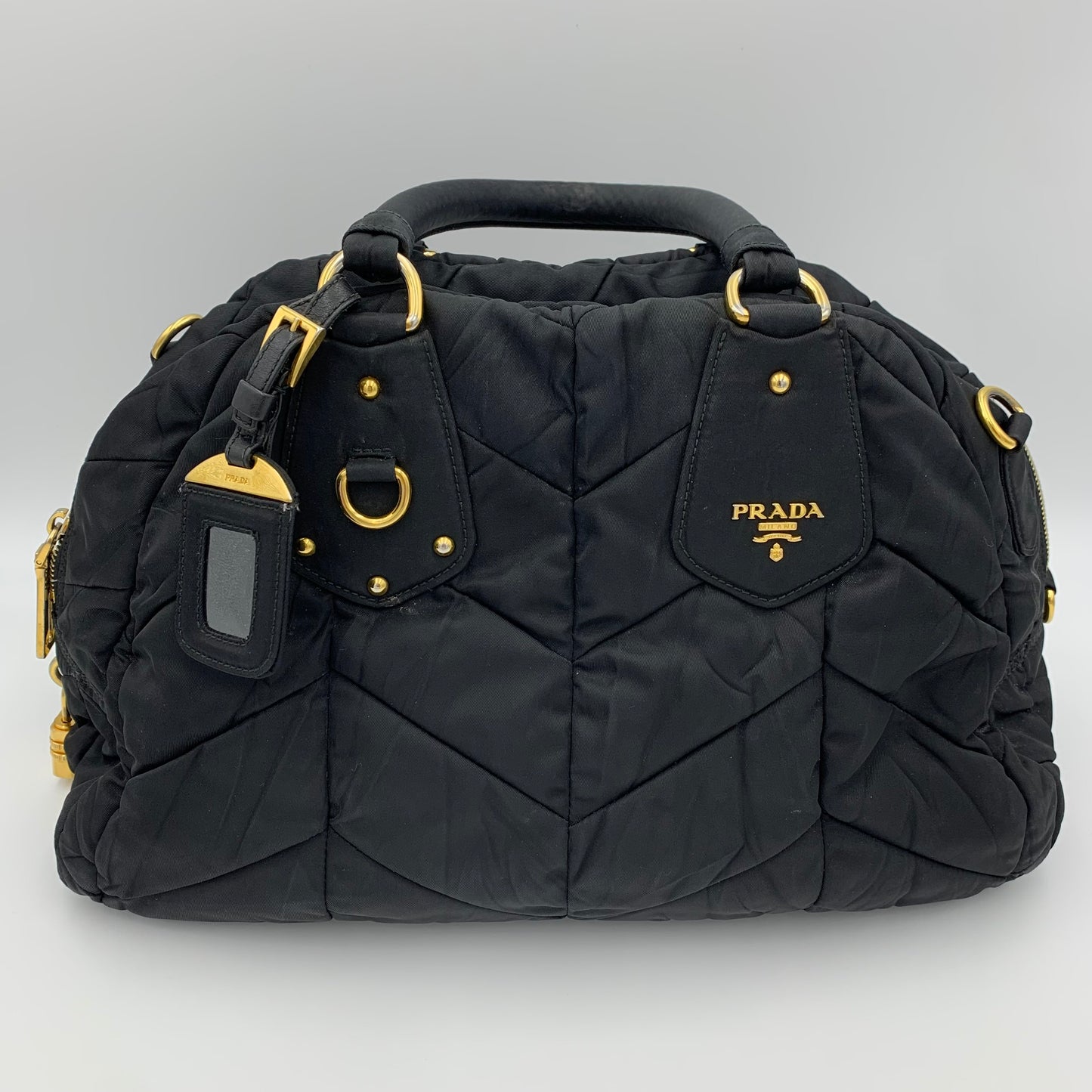 Prada Tessuto Nylon Chevron Quilted Dome Satchel  [ $824