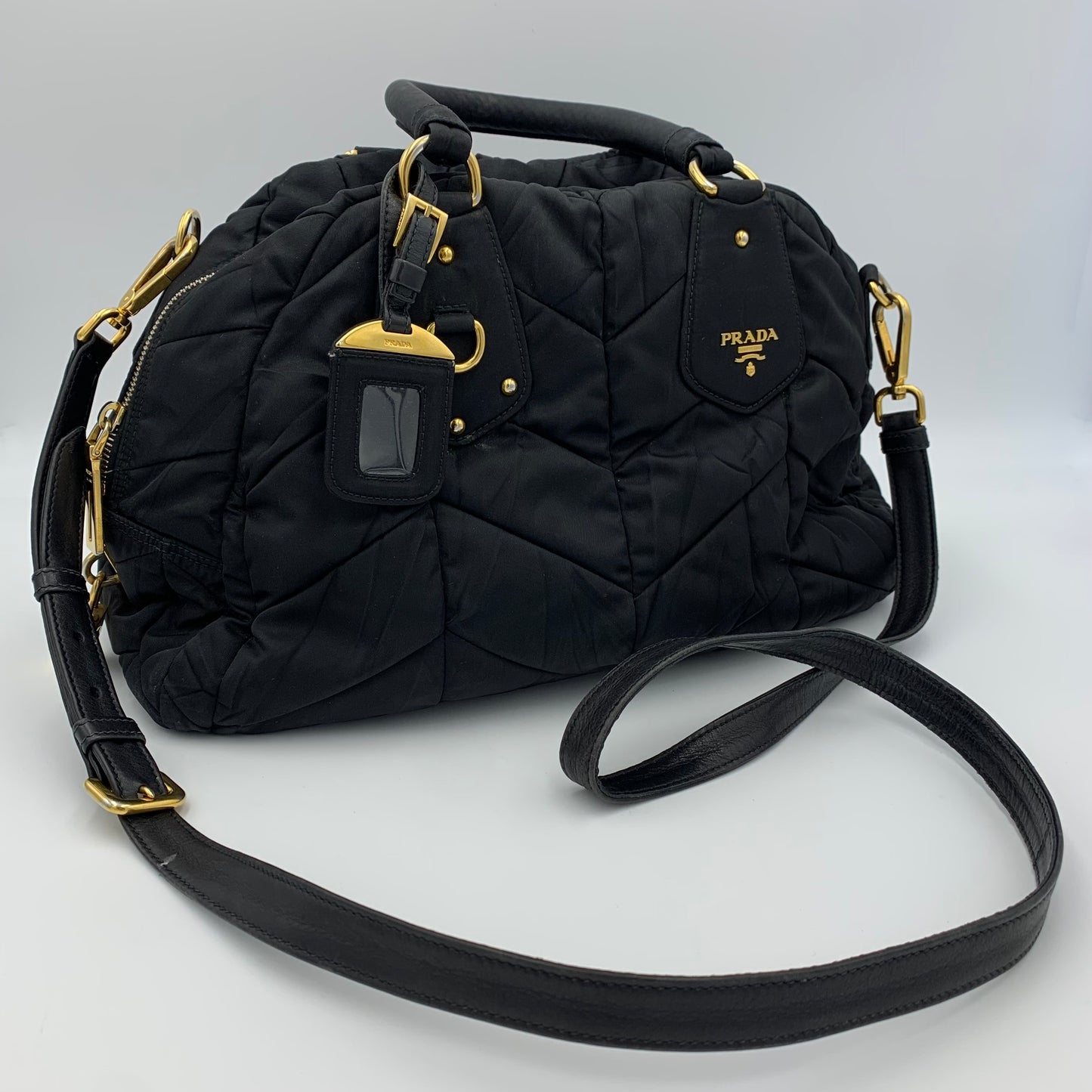 Prada Tessuto Nylon Chevron Quilted Dome Satchel  [ $824