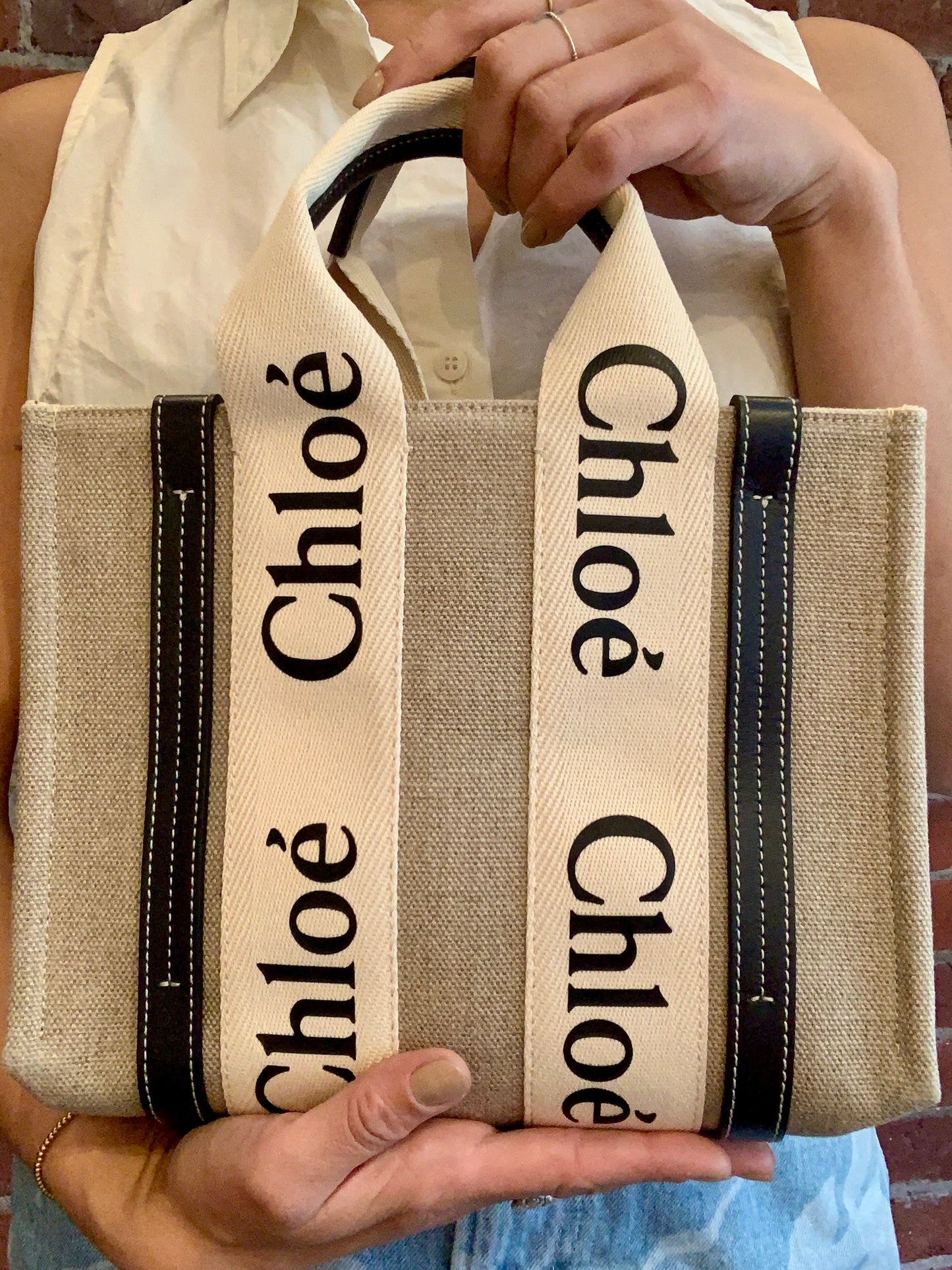 Chloé Small Woody Linen Tote