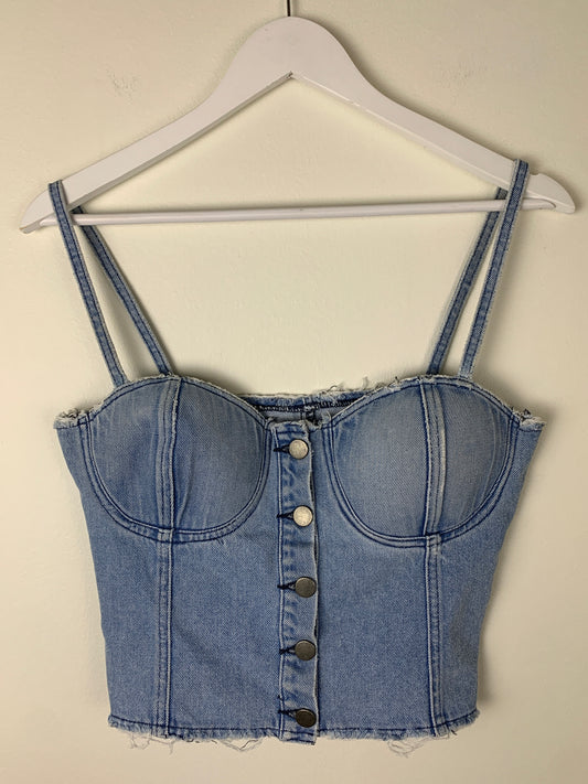 Guizo Distressed Denim Button Top | SZ S