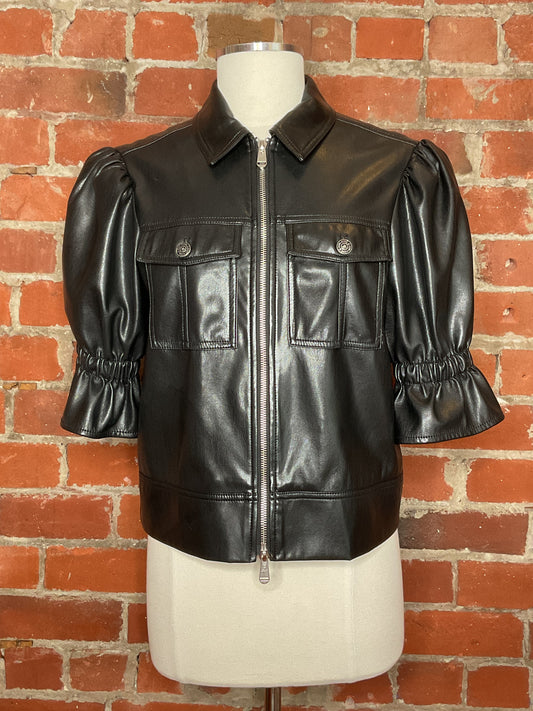 Cinq a Sept Holly Ruffle Faux Leather Jacket | SZ S