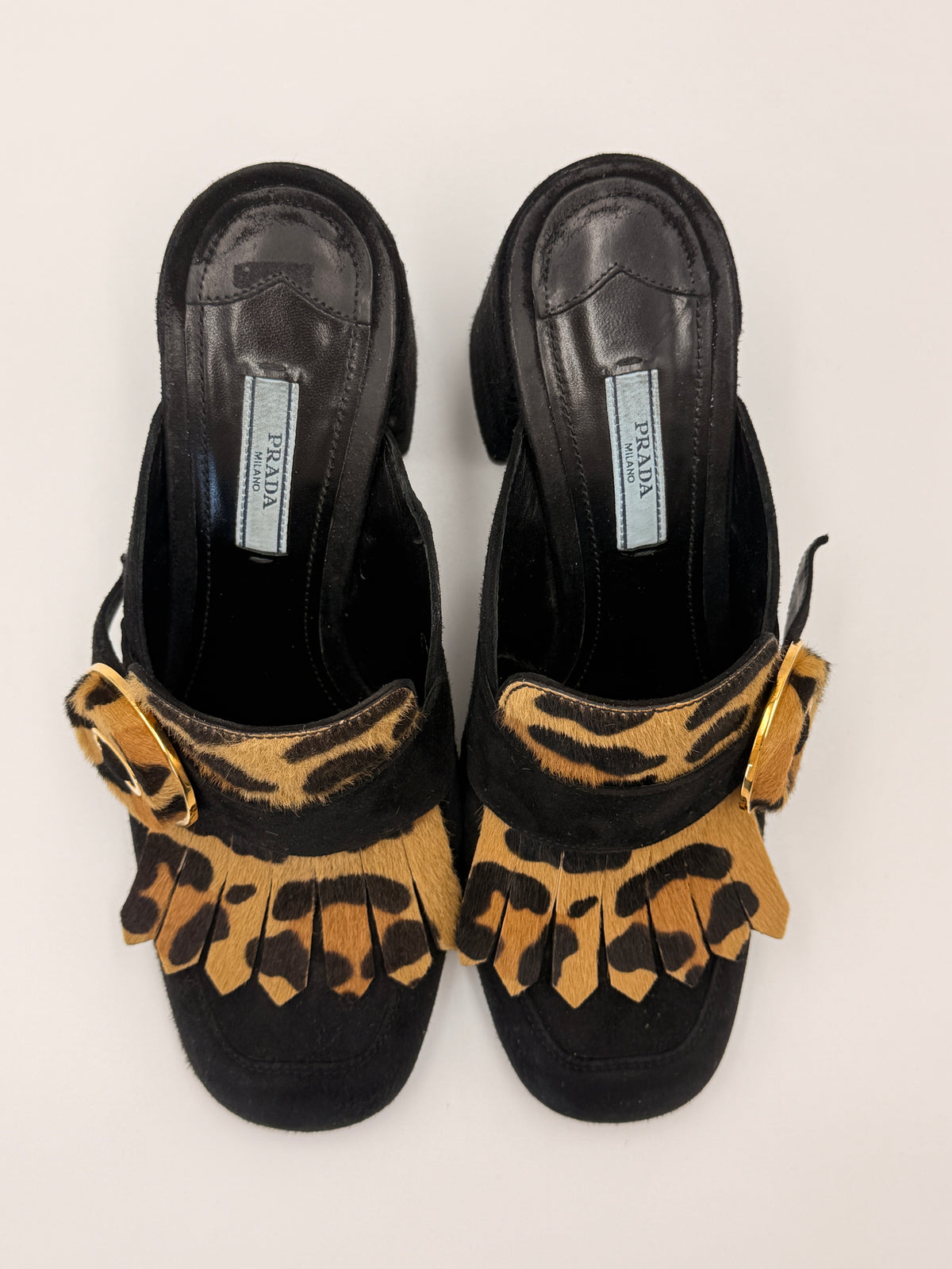 Prada Suede Leopard Fringe Mule | SZ 39