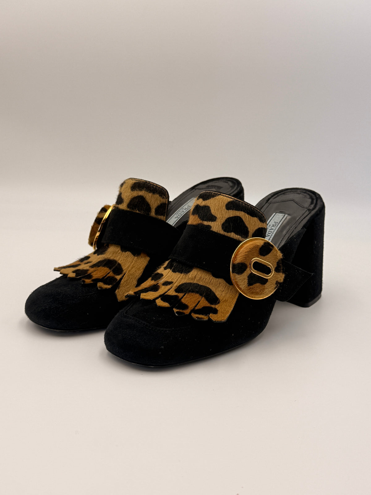 Prada Suede Leopard Fringe Mule | SZ 39