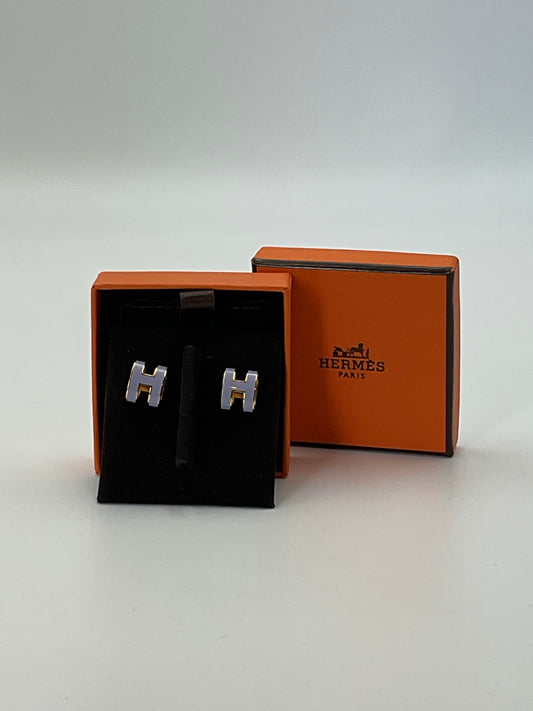 Hermes Gold Lacquered Mini Pop H Earrings