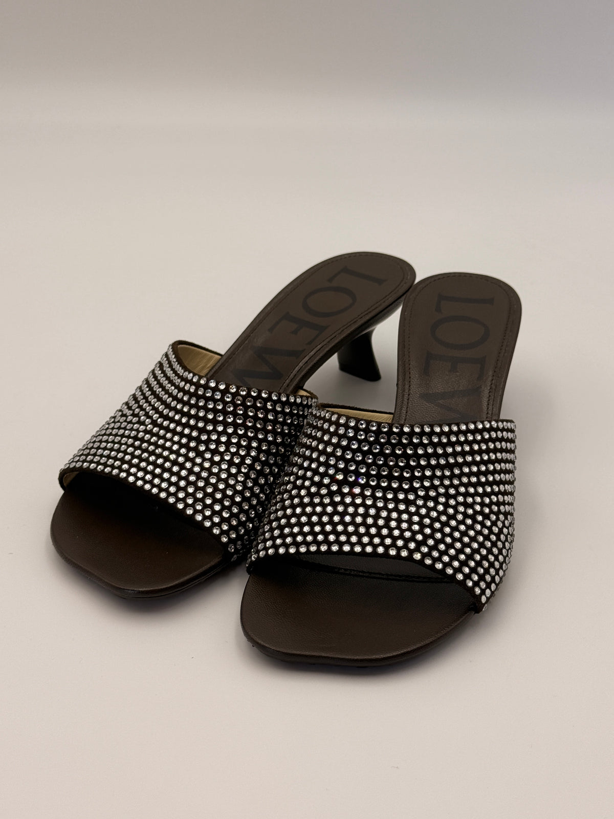 Loewe Petal Crystal-Embellished Suede Mules | SZ 35