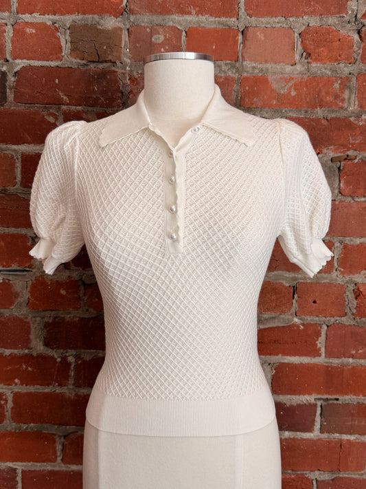 NWT Alice & Olivia Ramona Short Sleeve Pointelle Top | SZ S