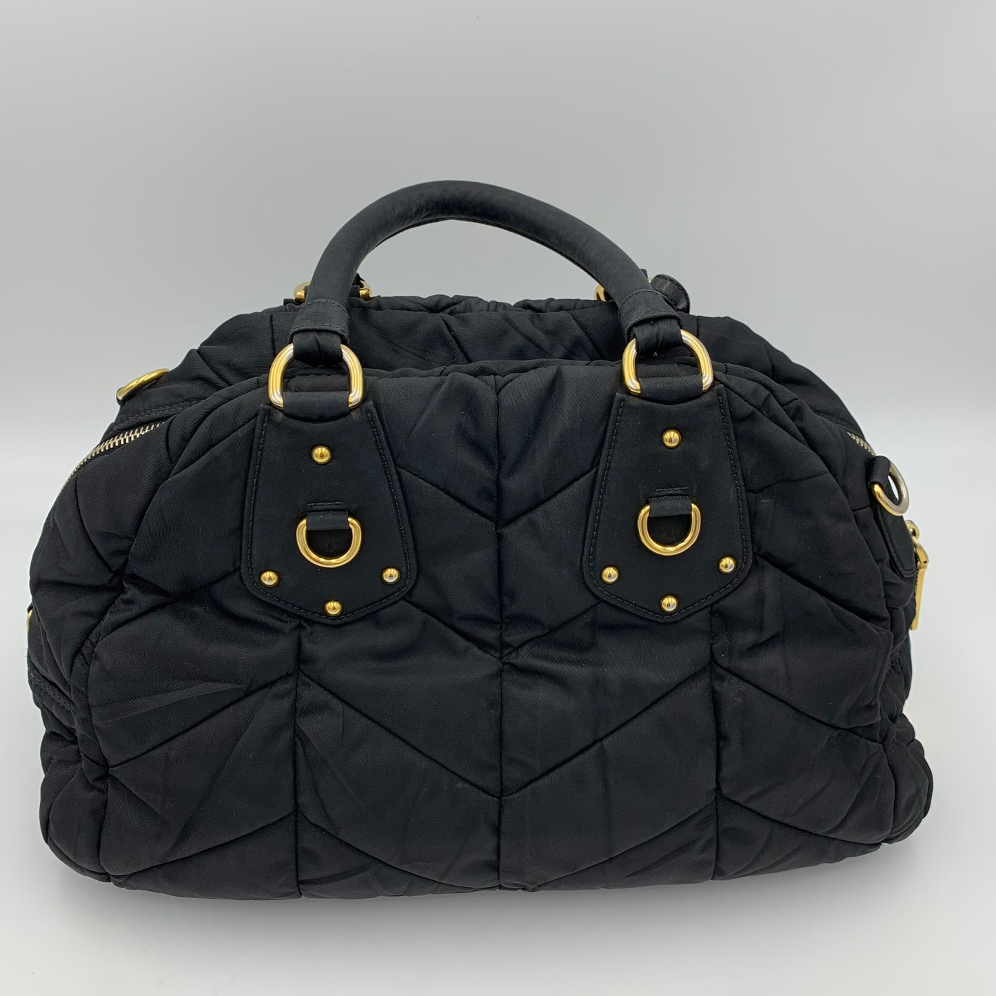 Prada Tessuto Nylon Chevron Quilted Dome Satchel  [ $824