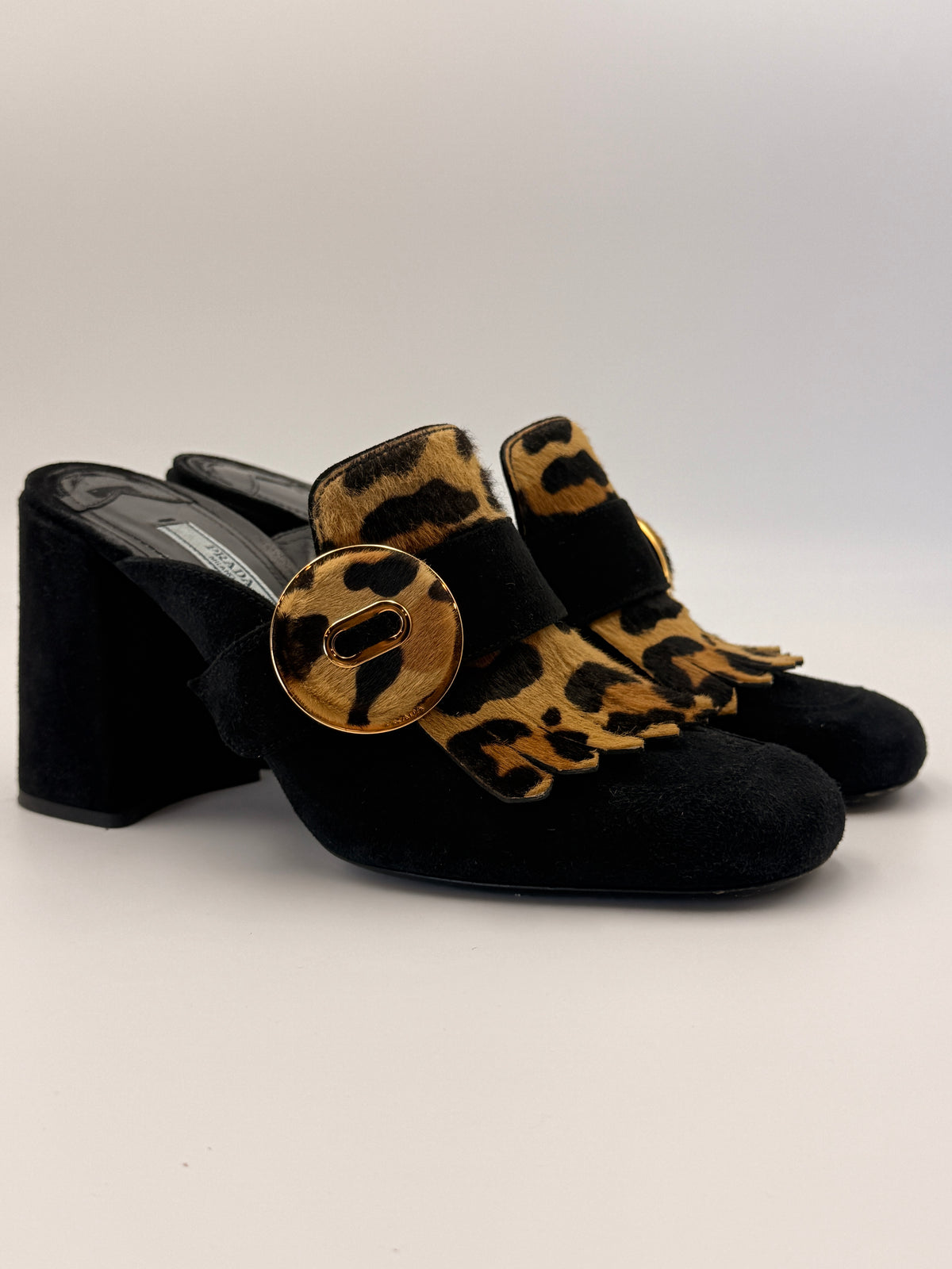 Prada Suede Leopard Fringe Mule | SZ 39