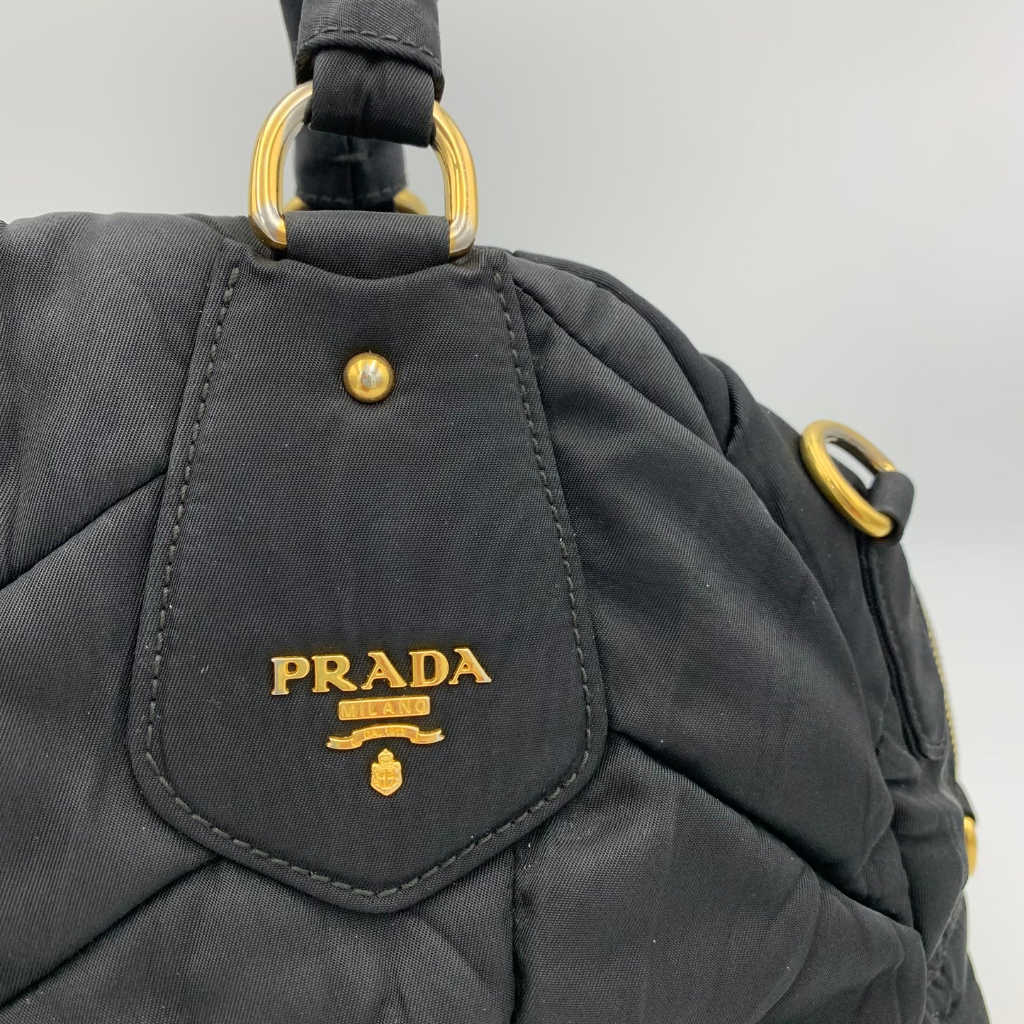 Prada Tessuto Nylon Chevron Quilted Dome Satchel  [ $824