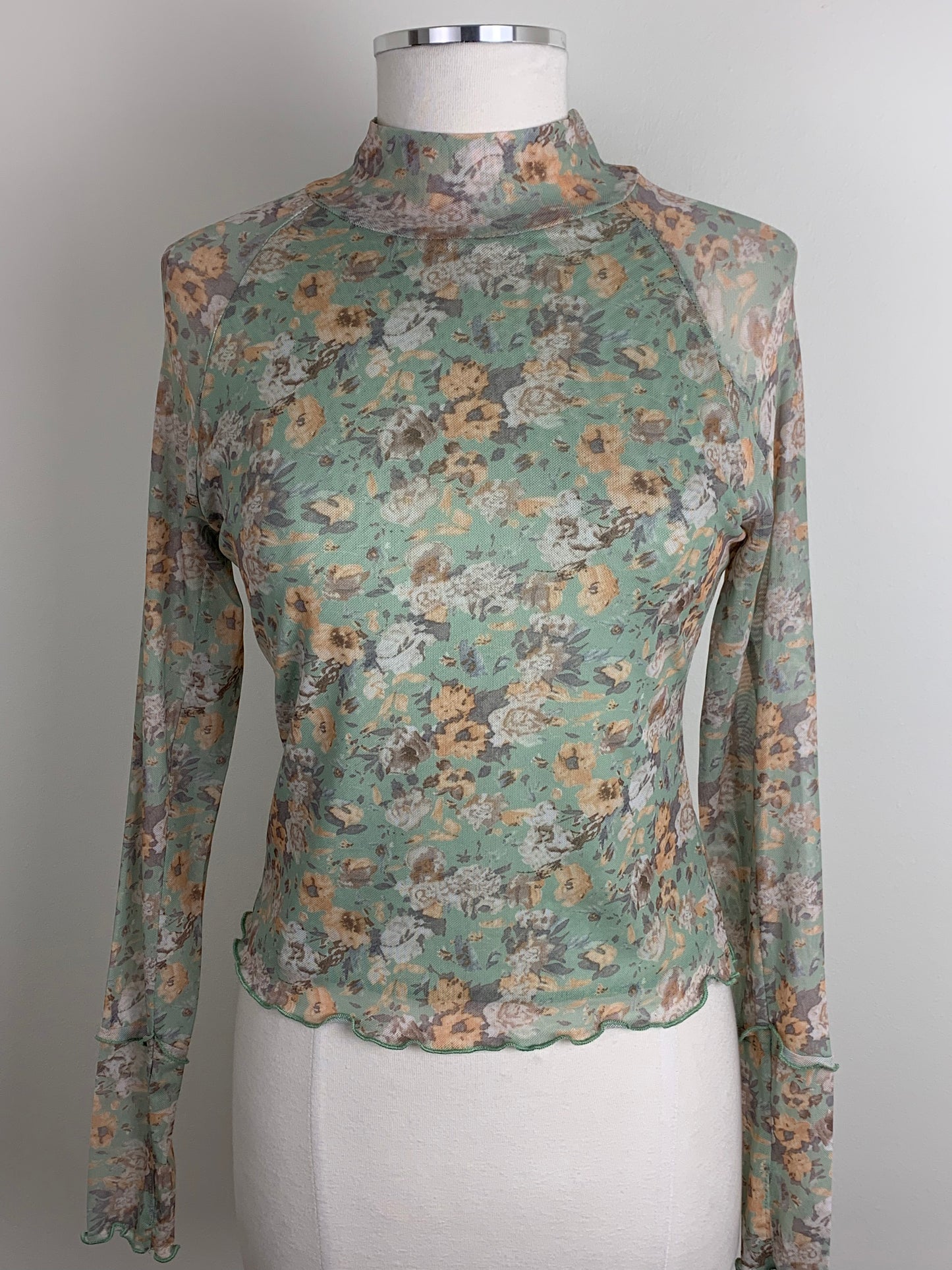 Promesa Every Rose Floral Mesh Long-Sleeve Mock-Neck Top | SZ M | NWT