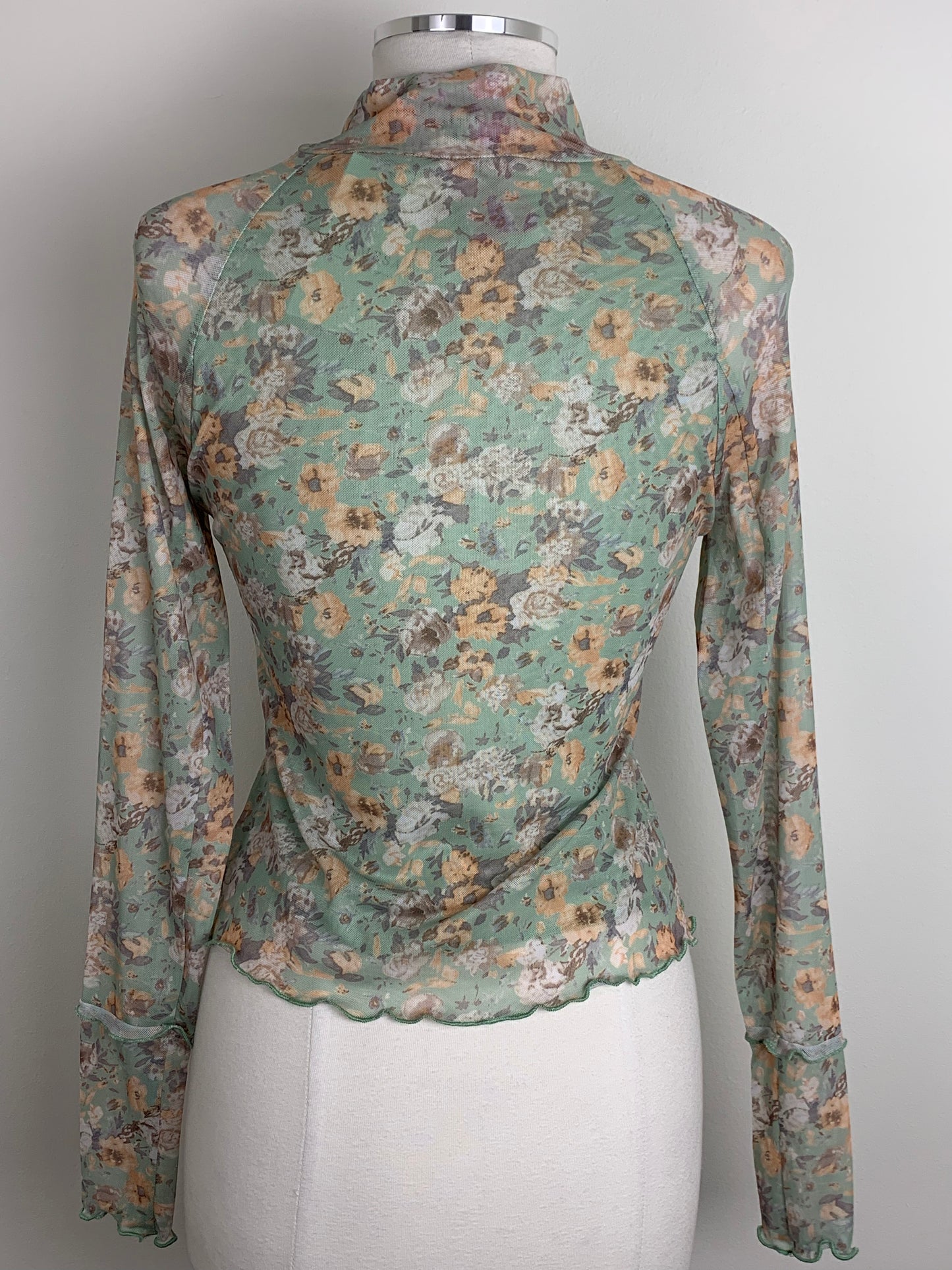 Promesa Every Rose Floral Mesh Long-Sleeve Mock-Neck Top | SZ M | NWT