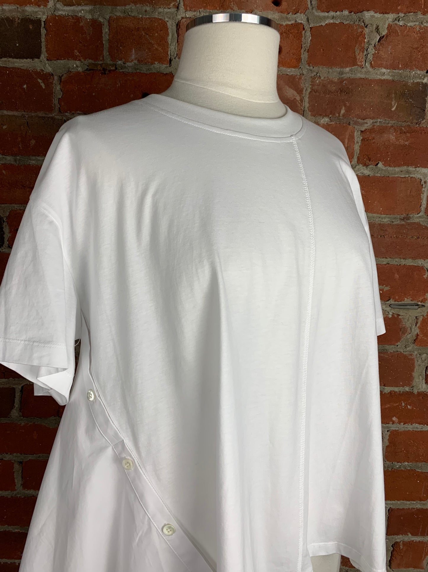 3.1 Phillip Lim Asymmetric Poplin-paneled T-shirt | SZ M | NWT