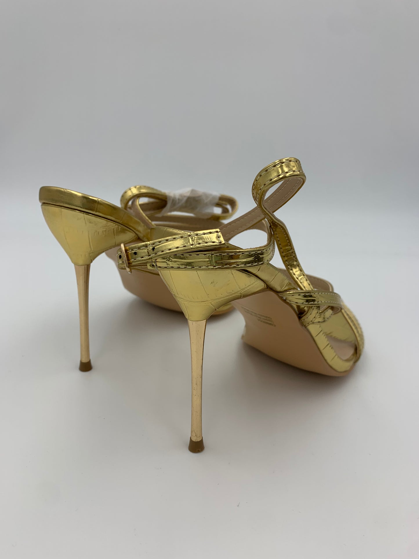 Pretty Little Things Gold Point Toe Pin Heels Double Strap Heels Sandals | SZ 9 | NIB