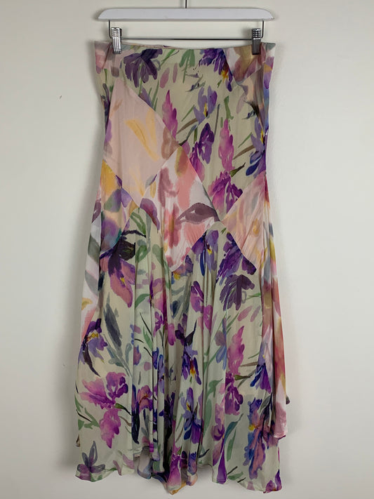 Anthropologie Asymmetrical Painterly Floral Skirt | SZ M