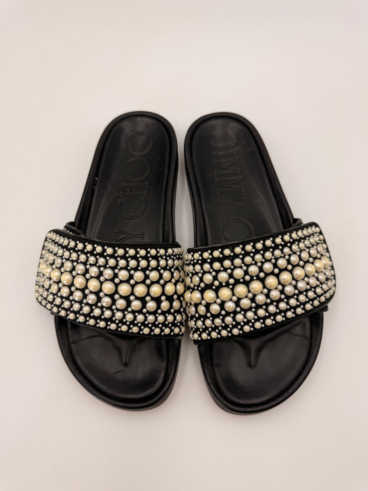 Jimmy Choo Fitz Leather Pearl Slides | SZ 39