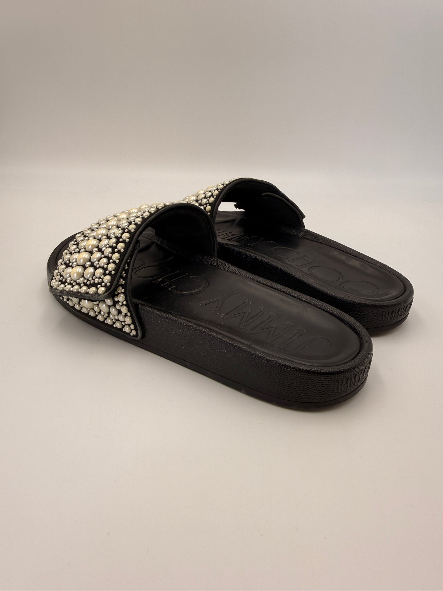 Jimmy Choo Fitz Leather Pearl Slides | SZ 39