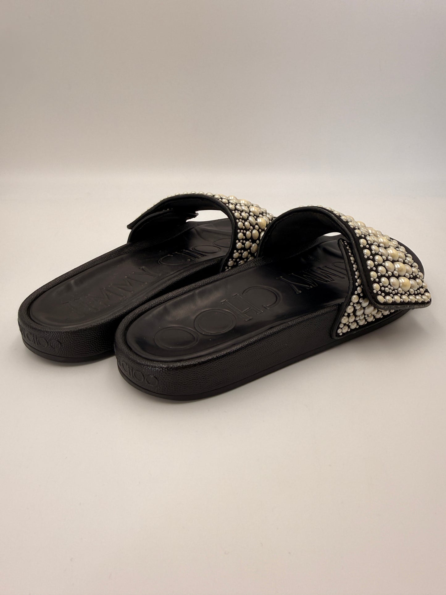 Jimmy Choo Fitz Leather Pearl Slides | SZ 39
