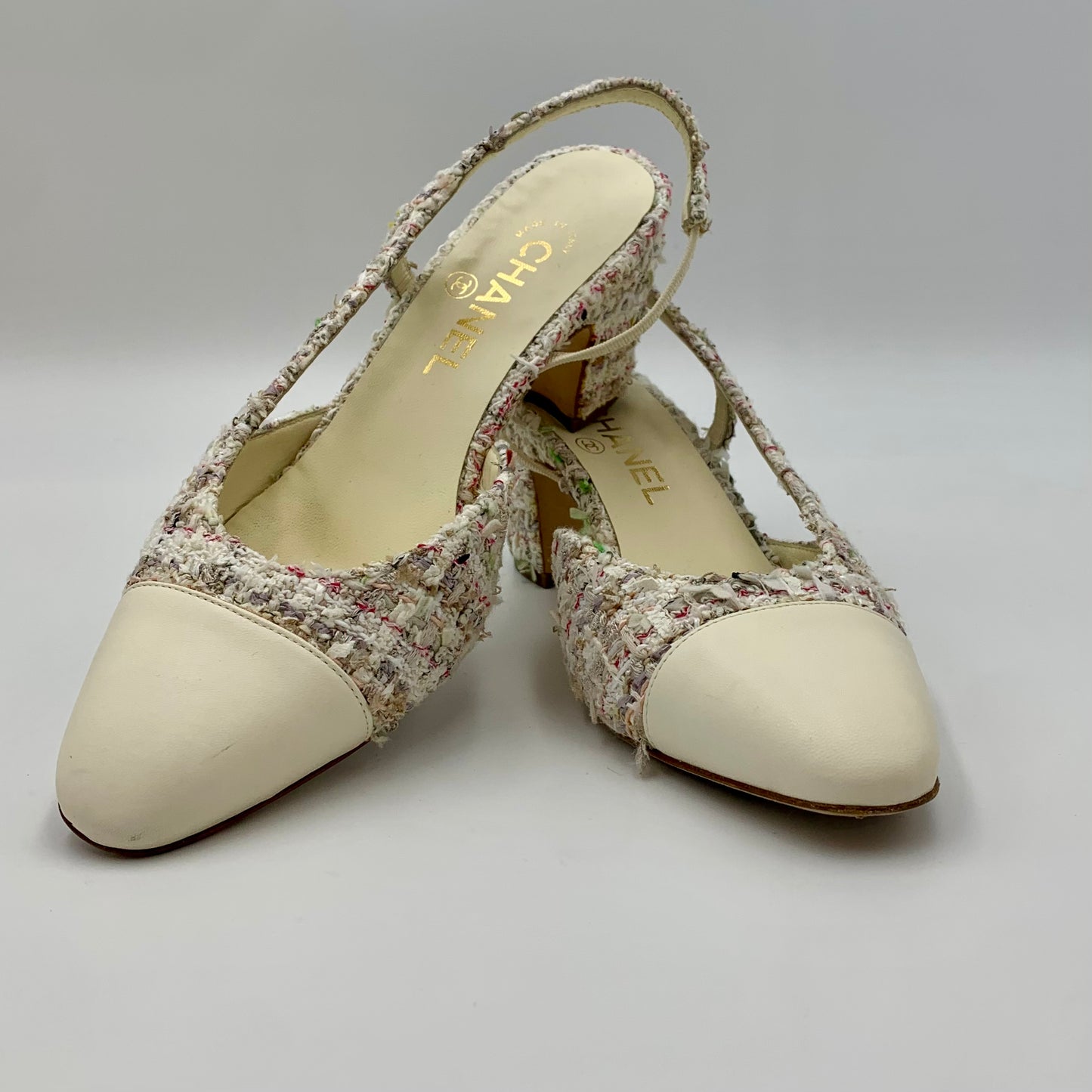 Chanel Tweed Leather CC Slingback Pumps | SZ 38