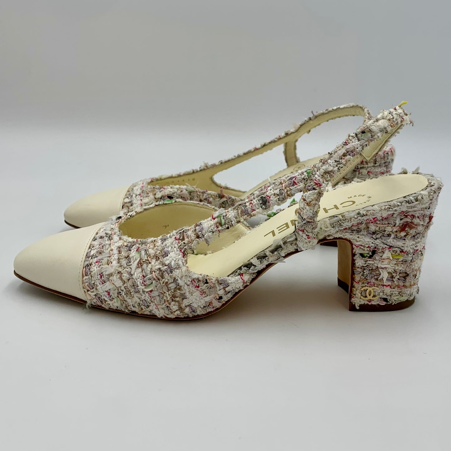 Chanel Tweed Leather CC Slingback Pumps | SZ 38