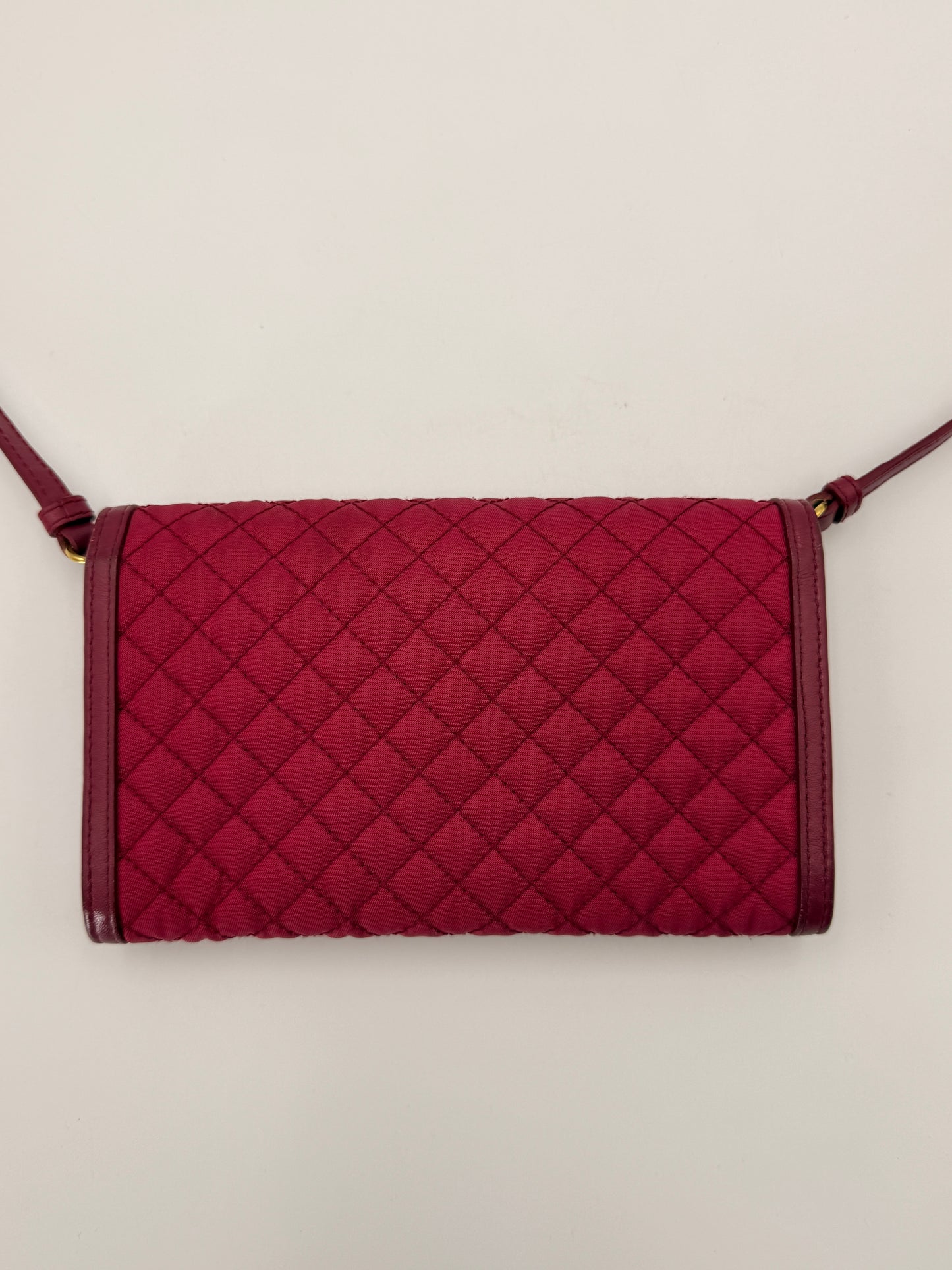 Prada Tessuto Quilted Mini Crossbody Wallet Ibisco
