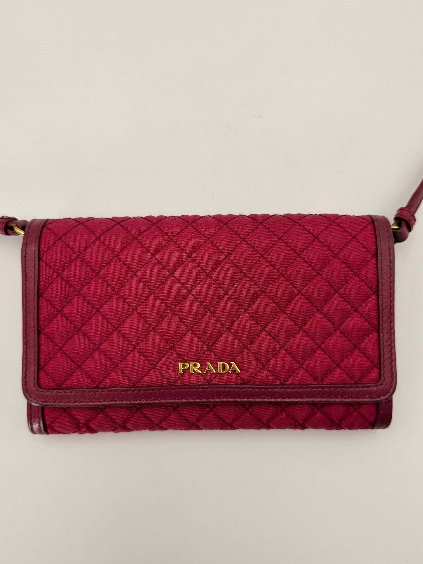 Prada Tessuto Quilted Mini Crossbody Wallet Ibisco