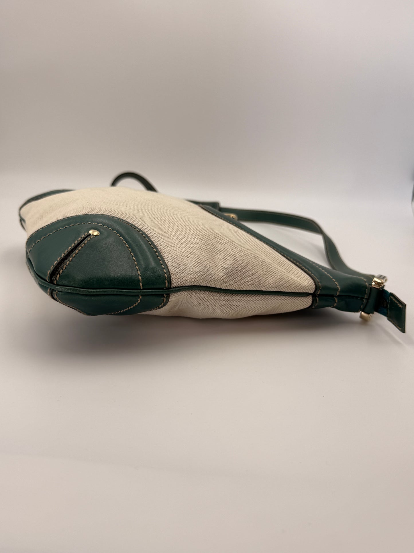 Gucci Vintage Canvas Leather Trim Crossbody Bag