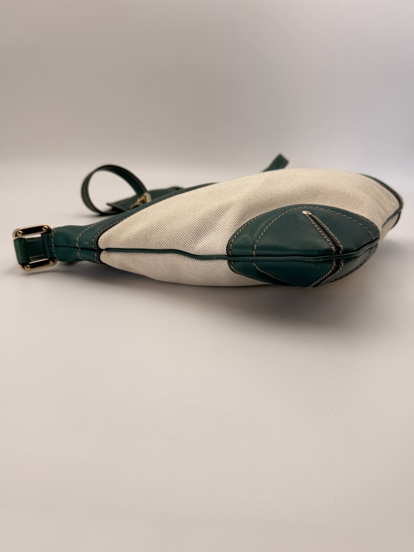 Gucci Vintage Canvas Leather Trim Crossbody Bag
