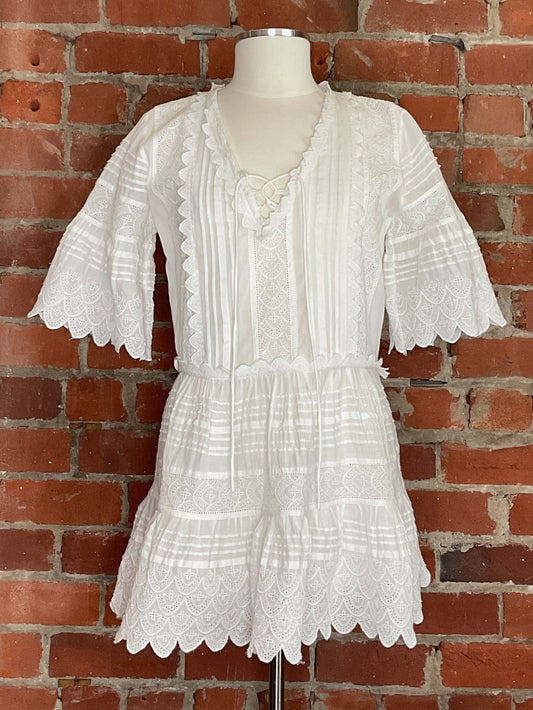 LoveShackFancy Orcia Scalloped Mini Dress | SZ XS