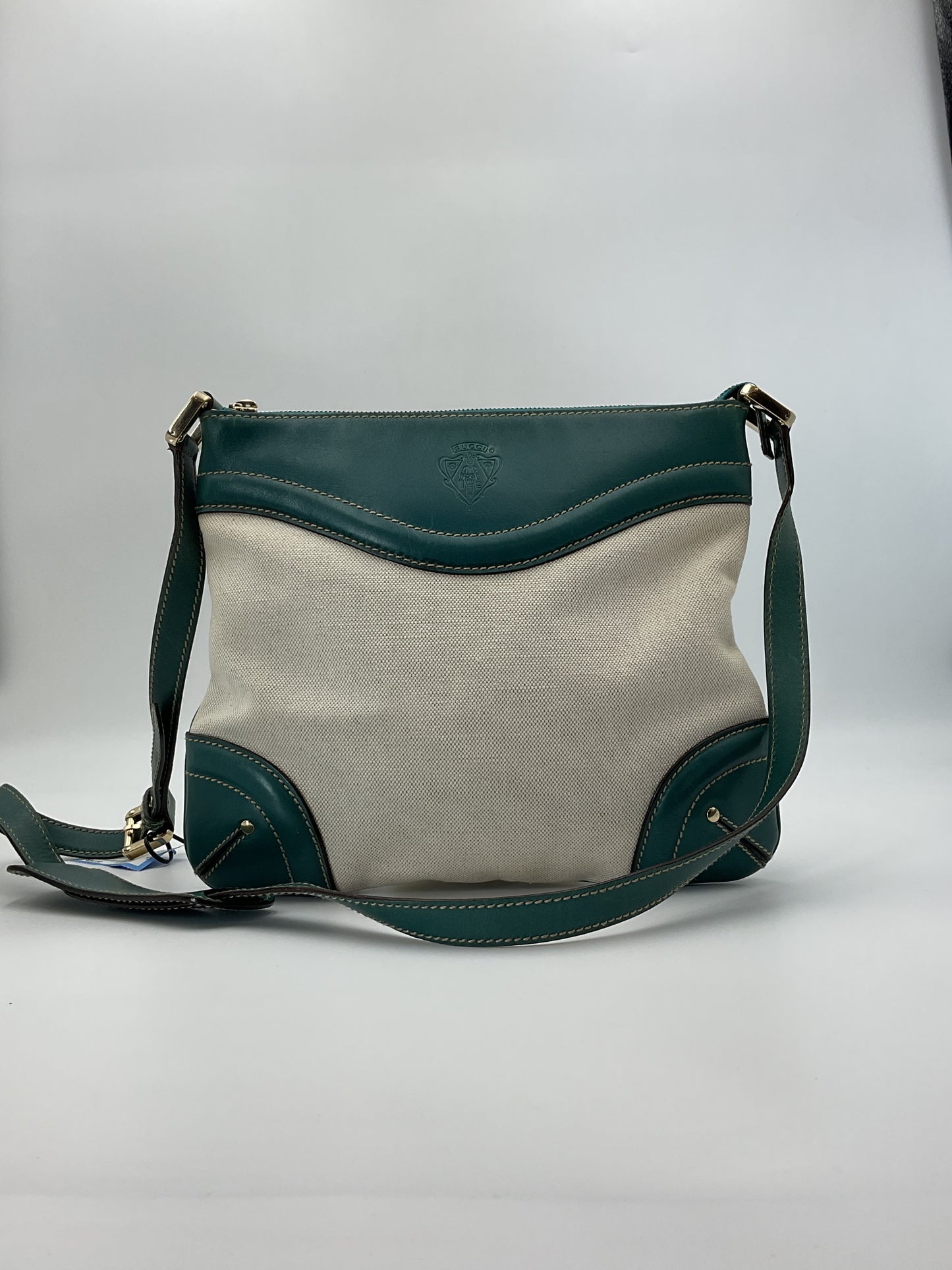 Gucci Vintage Canvas Leather Trim Crossbody Bag