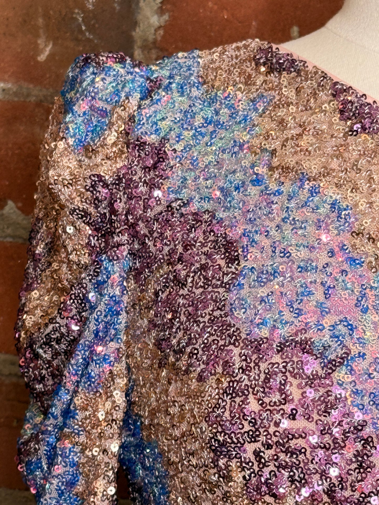 NWT Saylor Tess One Shoulder Long Sleeve Zigzag Sequin Top | SZ S