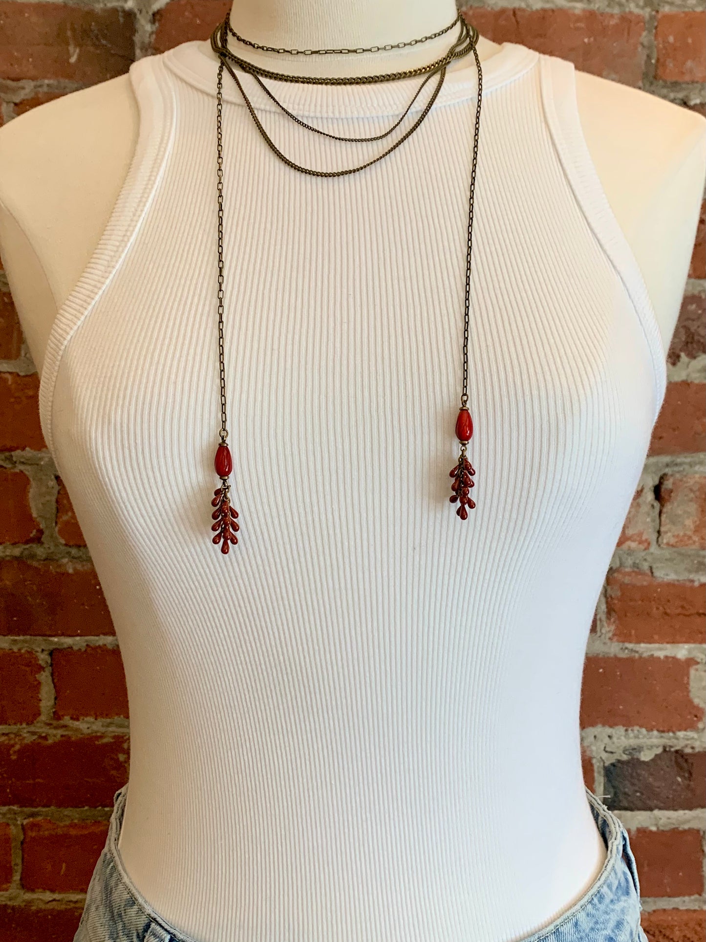 Isabel Marant Red-Beaded Scarf Necklace