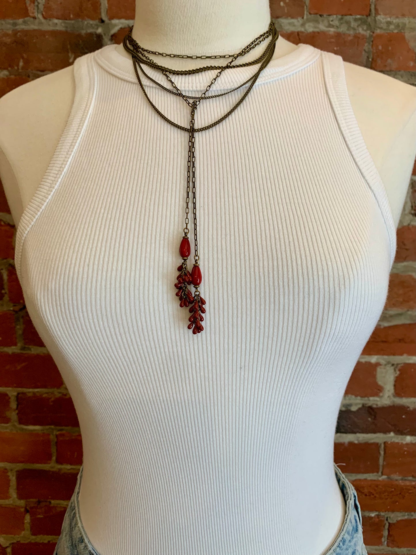 Isabel Marant Red-Beaded Scarf Necklace