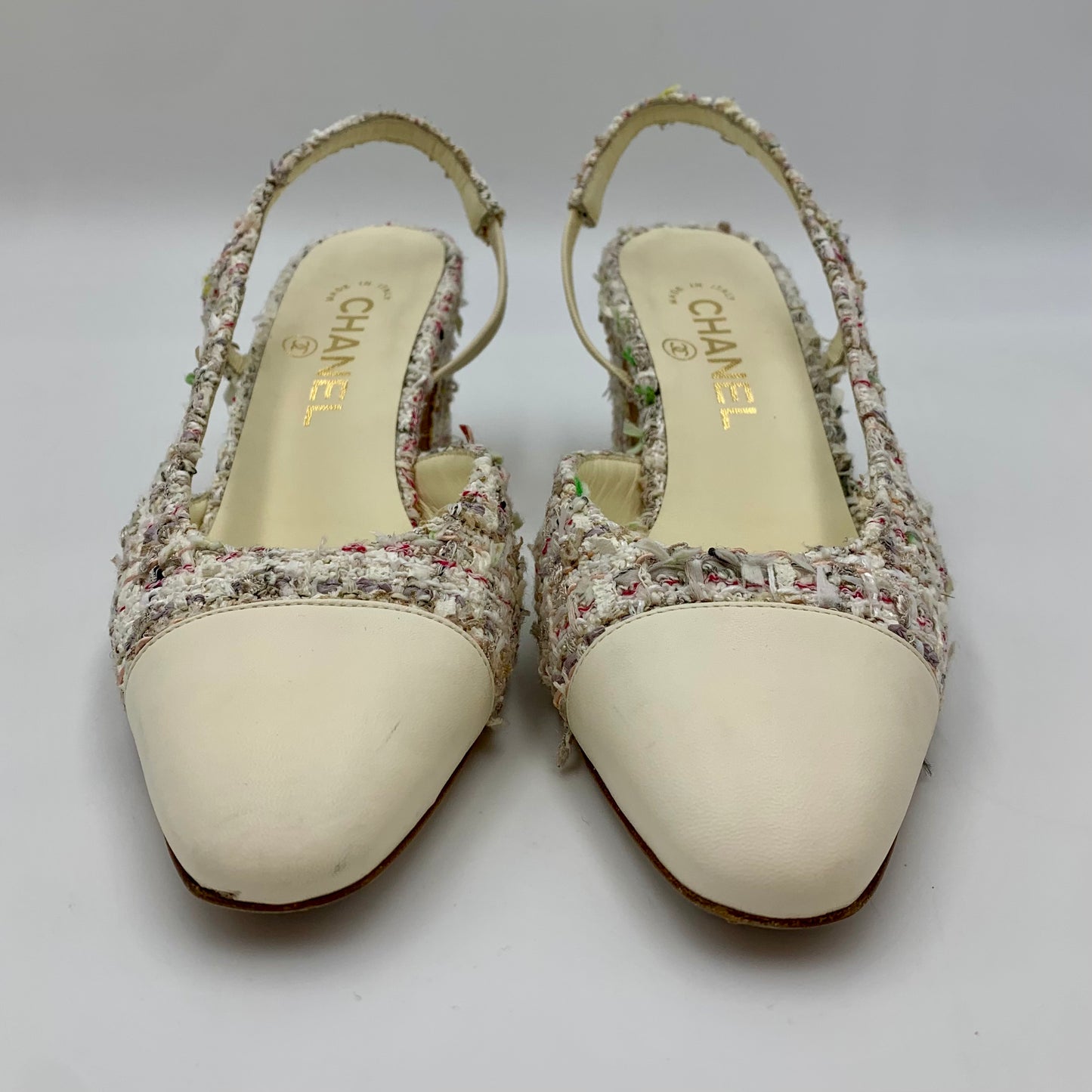 Chanel Tweed Leather CC Slingback Pumps | SZ 38