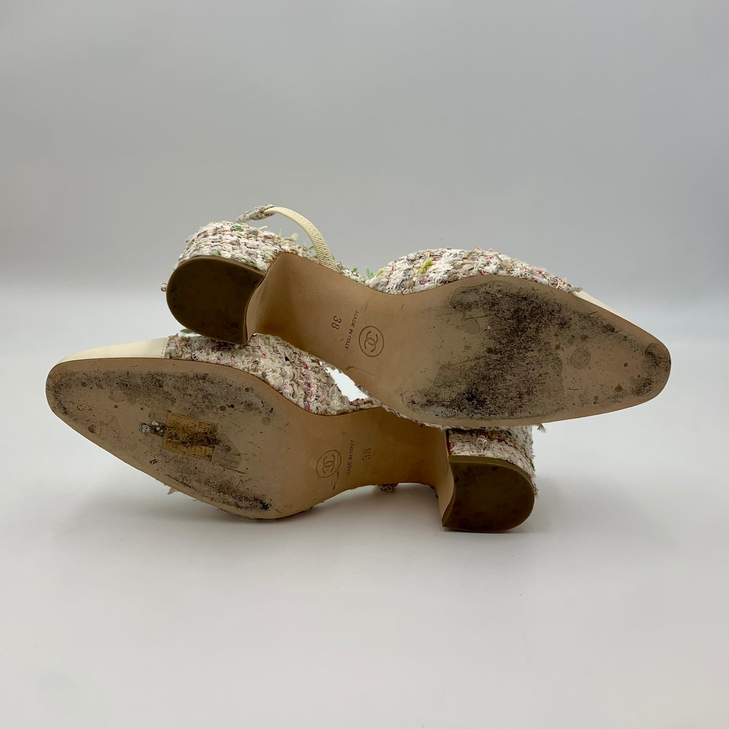 Chanel Tweed Leather CC Slingback Pumps | SZ 38