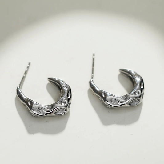 Hackney Nine Sade Hammered Finish Mini Hoop Silver Earrings